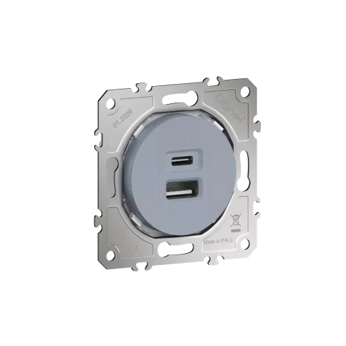 USB-зарядка типа A+С 3100мА 20Вт быстрая зарядка, цвет матовый серый, серия D16, Donel