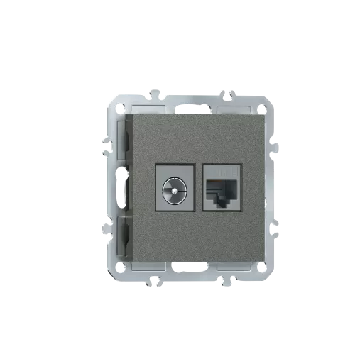 Розетка RJ45 cat.5 + TV 0-2400 МГц, комбинированная на 2 выхода (компьютер + телевизор), цвет матовый титан, серия A07 Donel