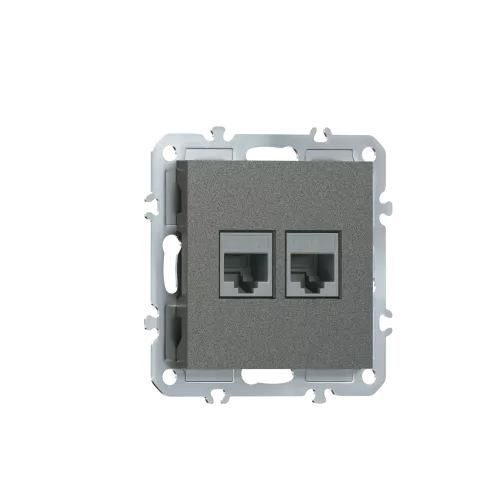 Розетка RJ11 + RJ45 cat.5, комбинированная на 2 выхода (телефон + компьютер), цвет матовый титан, серия A07 Donel