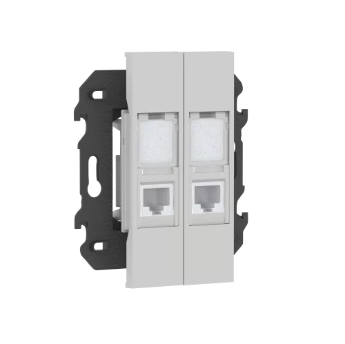 Розетка RJ11 телефонная cat3, 2 порт, в сборе с суппортом, цвет серый матовый