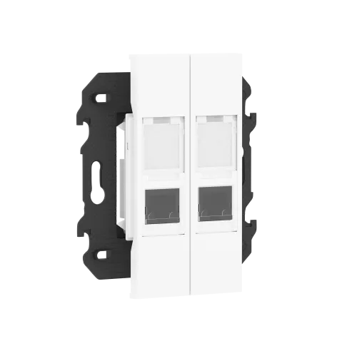 Розетка RJ45 компьютерная cat6 UTP, 2 порта, в сборе с суппортом, цвет белый матовый