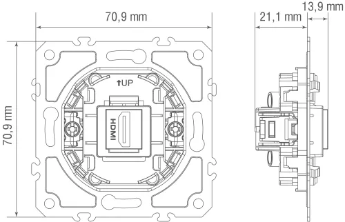 Механизм HDMI 2.0a, разъем Type A 180° 4K  Full HD @ 60 Hz 3D, HDR, серия D16