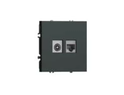 Розетка RJ45 cat.5 + TV 0-2400 МГц, комбинированная на 2 выхода (компьютер + телевизор), цвет графит черный, серия S08 Donel