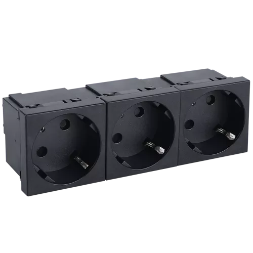 Розетка с заземлением с защитными шторками 16А 250В, 6 модулей, 135х45мм, поворот вилки на 45 градусов, на клеммах, цвет черный матовый