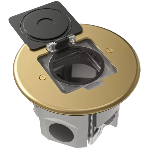 Лючок для электроустановочных изделий стандарта 45х45, установка 1 модуля 45х45мм, IP44, круглый, с квадратной крышкой, с универсальным установочным набором, цвет золото