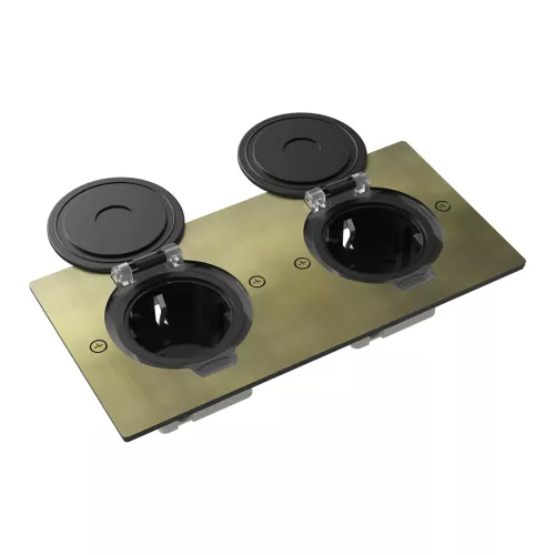 Лючок для электроустановочных изделий стандарта 45х45, установка 2 модулей 45х45мм, IP44, с круглой крышкой, БЕЗ установочного набора, цвет античная латунь