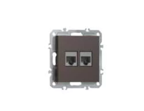 Розетка RJ11 + RJ45 cat.5, комбинированная на 2 выхода (телефон + компьютер), цвет мокко, серия A07 Donel