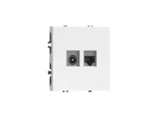 Розетка RJ45 cat.6 + TV 0-2400 МГц, комбинированная на 2 выхода (компьютер + телевизор), цвет глянцевый белый, серия S08 Donel
