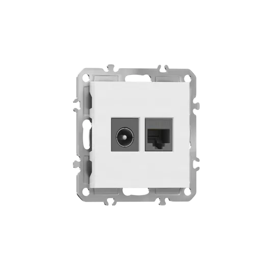 Розетка RJ45 cat.5 + TV 0-2400 МГц, комбинированная на 2 выхода (компьютер + телевизор), цвет глянцевый белый, серия A07 Donel