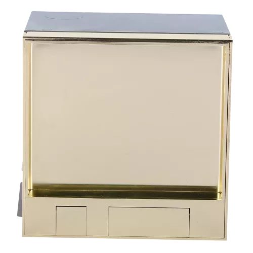 Лючок для электроустановочных изделий стандарта 45х45, вертикальная установка 2 модулей 45х45мм, крышка выравнивается в уровень с напольным покрытием, металл, цвет латунь