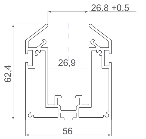 Встраиваемый алюминиевый профиль под натяжной потолок для серии Space Track, сечение 61,8х48,5мм, длина 2,5 метра, цвет анодированный алюминий