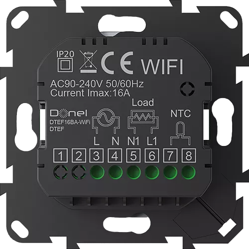 Термостат с датчиком пола программируемый, с Wi-Fi, 16A, размер накладки 55х55мм, с ручкой настройки, цвет чёрный
