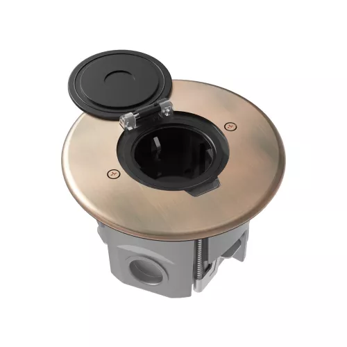 Лючок для электроустановочных изделий стандарта 45х45, установка 1 модуля 45х45мм, IP44, круглый, с круглой крышкой, с универсальным установочным набором, цвет красная медь