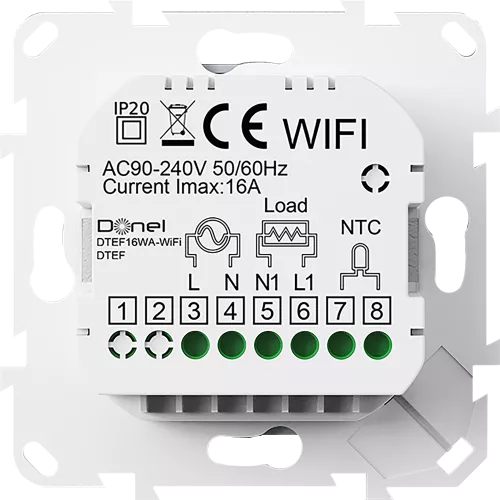 Термостат с датчиком пола программируемый, с Wi-Fi, 16A, размер накладки 55х55мм, с ручкой настройки, цвет белый