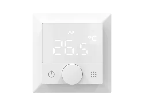 Термостат с датчиком пола программируемый, с Wi-Fi, 16A, размер накладки 55х55мм, с ручкой настройки, цвет белый