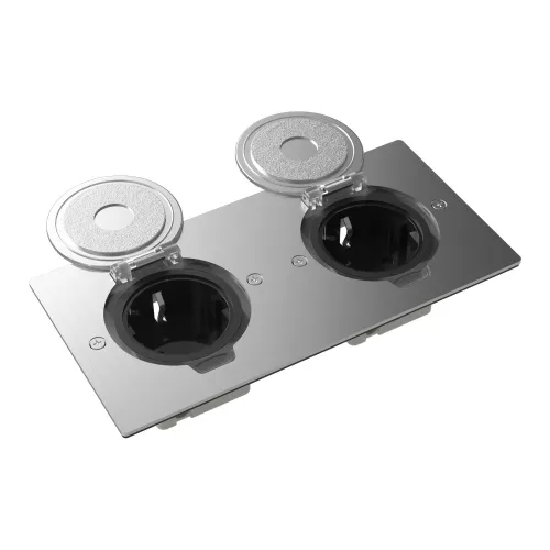 Лючок для электроустановочных изделий стандарта 45х45, установка 2 модулей 45х45мм, IP44, с круглой крышкой, БЕЗ установочного набора, цвет полированное серебро