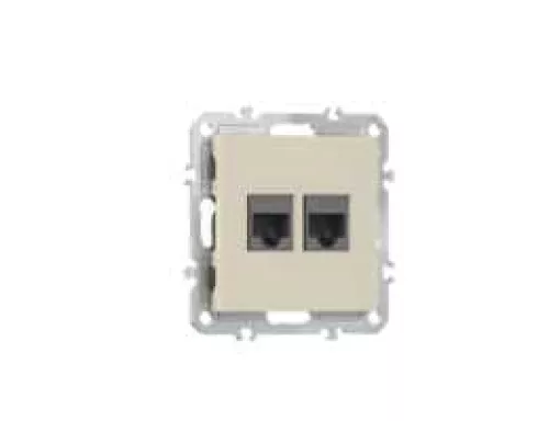 Розетка RJ45 + RJ45 cat.5, компьютерная на 2 выхода, цвет матовый кремовый, серия A07 Donel