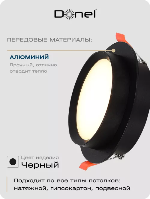 Светильник встраиваемый под LED-лампу с цоколем GX53 D110xH45мм IP20, черный, без лампы