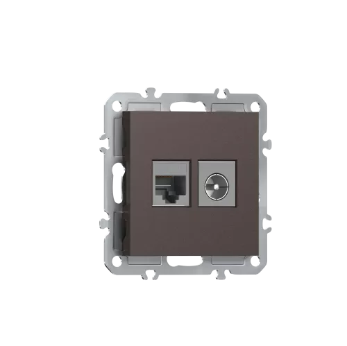 Розетка RJ45 cat.6 + TV 0-2400 МГц, комбинированная на 2 выхода (компьютер + телевизор), цвет мокко, серия A07 Donel