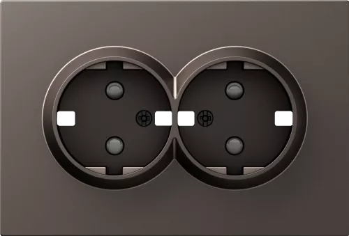 Накладка для розетки Schuko двойной с заземлением со шторками, цвет мокко, серия A07 Donel