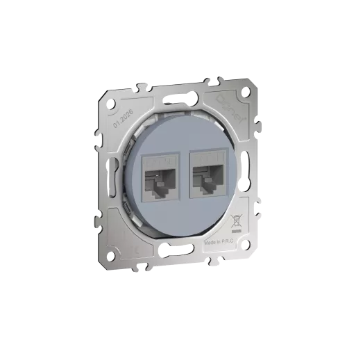 Розетка компьютерная RJ45 cat.5e на 2 порта, цвет матовый серый, серия D16, Donel