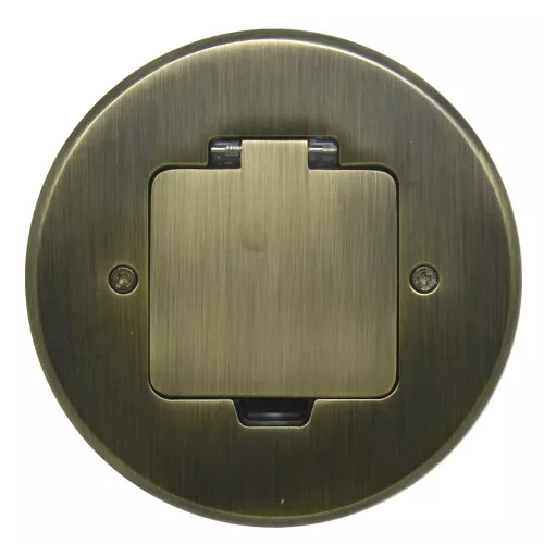 Лючок для электроустановочных изделий стандарта 45х45, установка 1 модуля 45х45мм, IP44, круглый, с квадратной крышкой, с универсальным установочным набором, цвет античная латунь