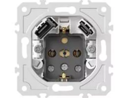 Механизм розетки Schuko 16А 250 В~ с зарядным устройством USB A+C, 5V/3A, мощность 20W, на винтах