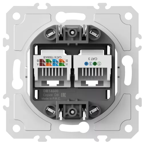 Механизм розетки RJ11 + RJ45 cat.6, комбинированная розетка на 2 выхода (телефон + компьютер) для серий A07/S08, Donel
