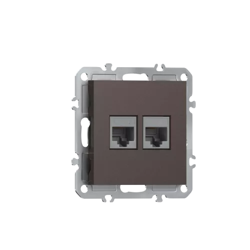 Розетка RJ11 + RJ45 cat.6, комбинированная на 2 выхода (телефон + компьютер), цвет мокко, серия A07 Donel