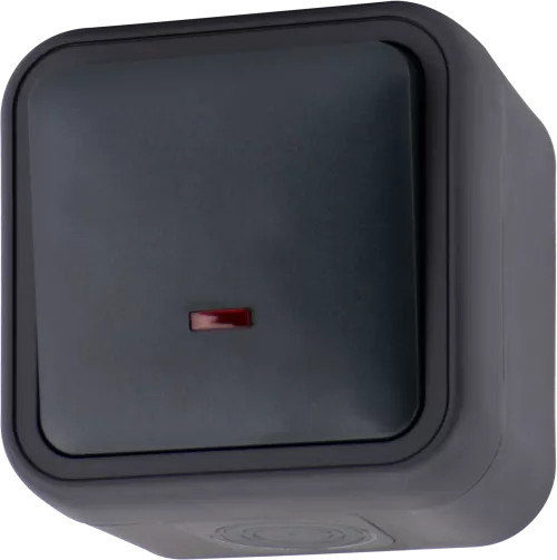 Выключатель 1-клавишный проходной с подсветкой накладной 10A 250В IP55, цвет антрацит, серия W55 Donel