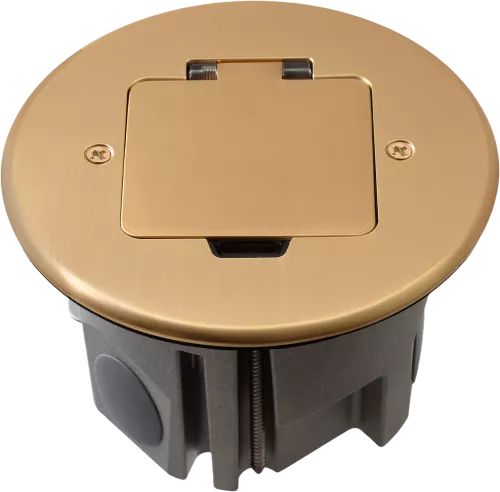 Лючок для электроустановочных изделий стандарта 45х45, установка 1 модуля 45х45мм, IP44, круглый, с квадратной крышкой, с универсальным установочным набором, цвет золото