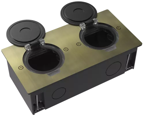 Лючок для электроустановочных изделий стандарта 45х45, установка 2 модулей 45х45мм, IP44, с круглой крышкой, БЕЗ установочного набора, цвет античная латунь