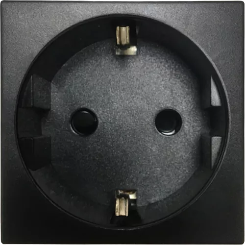 Розетка с заземлением с защитными шторками 16А 250В, 2 модуля, 45х45мм, на винтах, цвет черный