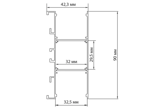Накладной двусторонний алюминиевый профиль, сечение 42,3х90мм, длина 2 метра, цвет черный