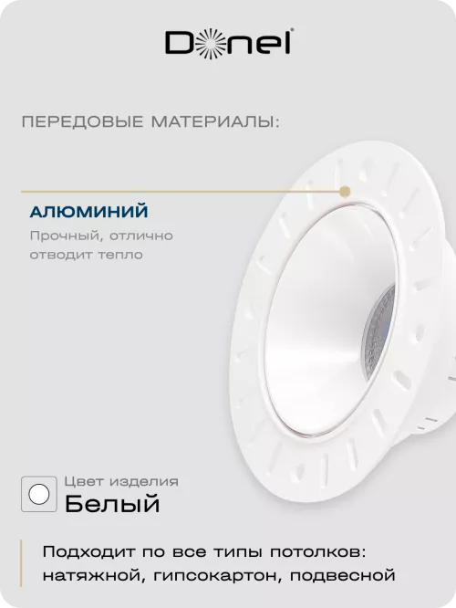 Светильник встраиваемый под LED-лампу с цоколем GU10 D110xH40мм IP20, белый, без лампы