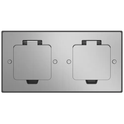 Лючок для электроустановочных изделий стандарта 45х45, установка 2 модулей 45х45мм, IP44, с квадратной крышкой, БЕЗ установочного набора, цвет полированное серебро