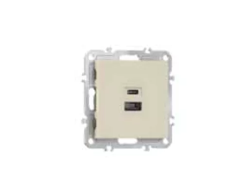 USB-зарядка типа A+С 3100мA 12Вт, цвет матовый кремовый, серия A07 Donel