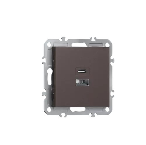 USB-зарядка типа A+С 3100мA 12Вт, цвет мокко, серия A07 Donel