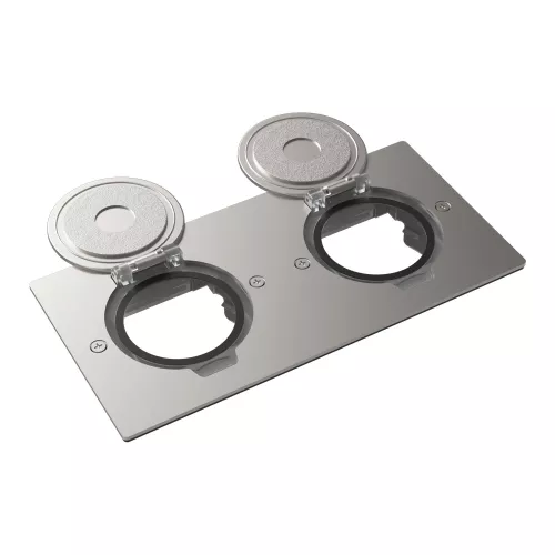 Лючок для электроустановочных изделий стандарта 45х45, установка 2 модулей 45х45мм, IP44, с круглой крышкой, БЕЗ установочного набора, цвет никель