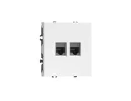 Розетка RJ11 + RJ45 cat.5, комбинированная на 2 выхода (телефон + компьютер), цвет глянцевый белый, серия S08 Donel