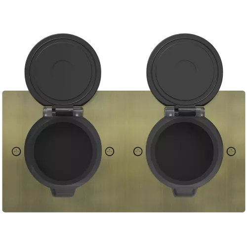 Лючок для электроустановочных изделий стандарта 45х45, установка 2 модулей 45х45мм, IP44, с круглой крышкой, БЕЗ установочного набора, цвет античная латунь