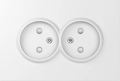 Накладка для розетки Schuko двойной без заземления, со шторками, цвет матовый белый, серия S08 Donel