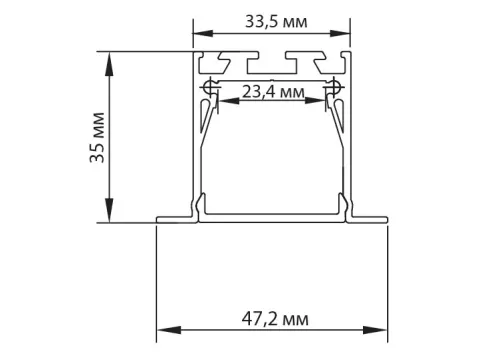 Встраиваемый алюминиевый профиль, сечение 47,2х35мм, длина 3 метра, цвет черный