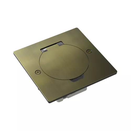 Лючок для электроустановочных изделий стандарта 45х45, установка 1 модуля 45х45мм, IP44, квадратный, с круглой крышкой, БЕЗ установочного набора, цвет античная латунь