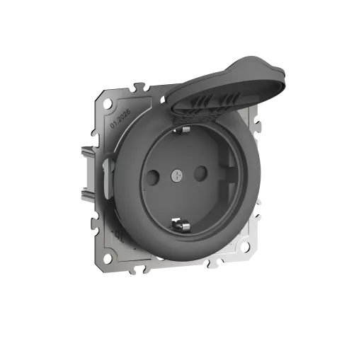 Розетка с заземлением, шторками и с крышкой 16А 250В IP20, на клеммах, цвет матовый шоколад, серия D16, Donel
