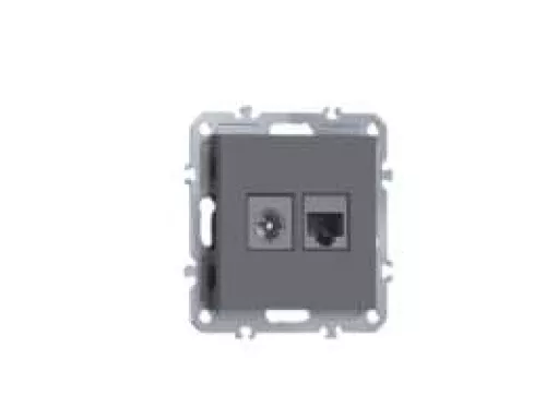Розетка RJ45 cat.5 + TV 0-2400 МГц, комбинированная на 2 выхода (компьютер + телевизор), цвет матовый серый, серия A07 Donel