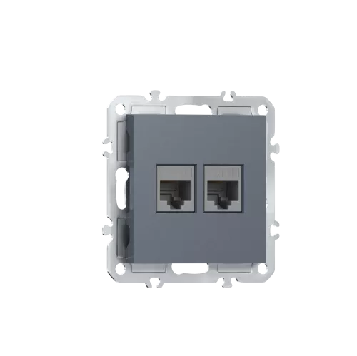Розетка RJ45 + RJ45 cat.5, компьютерная на 2 выхода, цвет сталь, серия A07 Donel