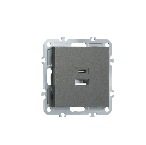 USB-зарядка типа A+С 3100мA 20Вт, цвет матовый титан, серия A07 Donel