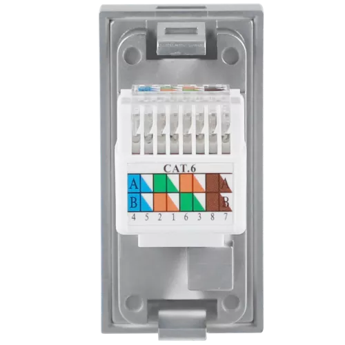 Розетка компьютерная RJ45 кат.6 UTP, 1 модуль, 22,5х45мм, цвет алюминий матовый