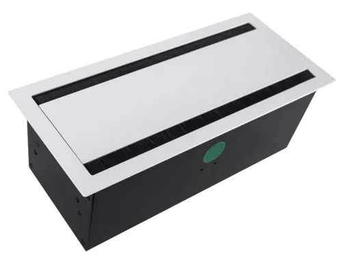 Розеточный блок встраиваемый с откидной крышкой для установки в столешницу, на 4 розетки 45х45мм, без розеток, цвет алюминий